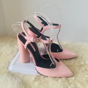Zara T Strap Pump Heels Patent Leather Pink Size 6